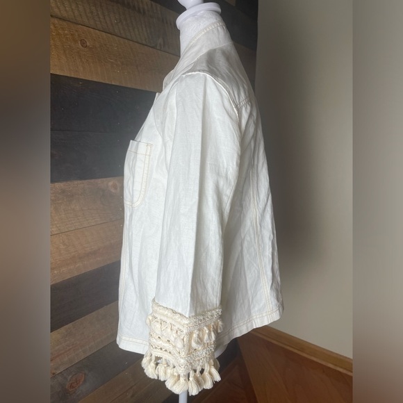 Chico's 3/4 Sleeve Linen Blend Utility Jacket Blazer Alabaster Boho Size 8 - Picture 5 of 13